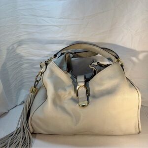 Elegant Light Grey Leather Hobo Satchel Handbag